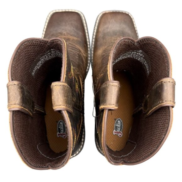 Justin Western Boots Kids Rugged Tan Buffalo 4.5D Embroidered Square Toe SK4681 - Picture 14 of 15